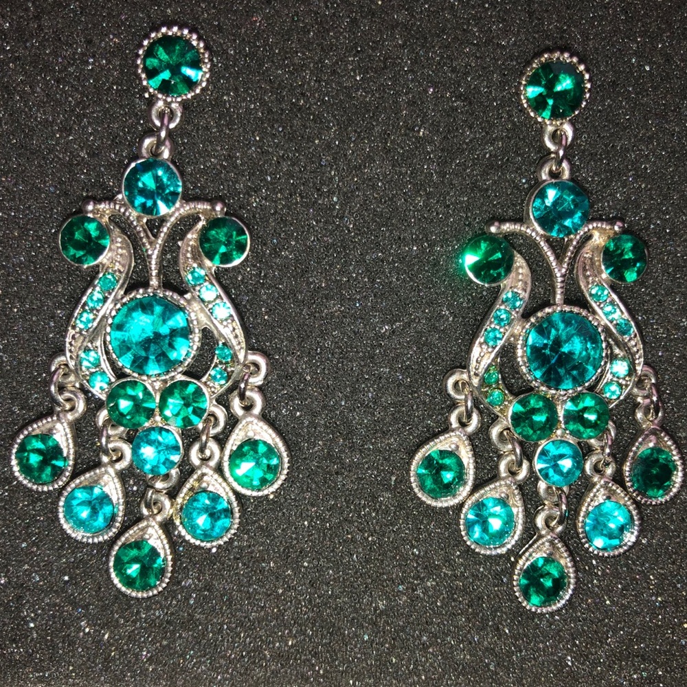 Turquoise And Green Statement Dangle Earrings - image 2